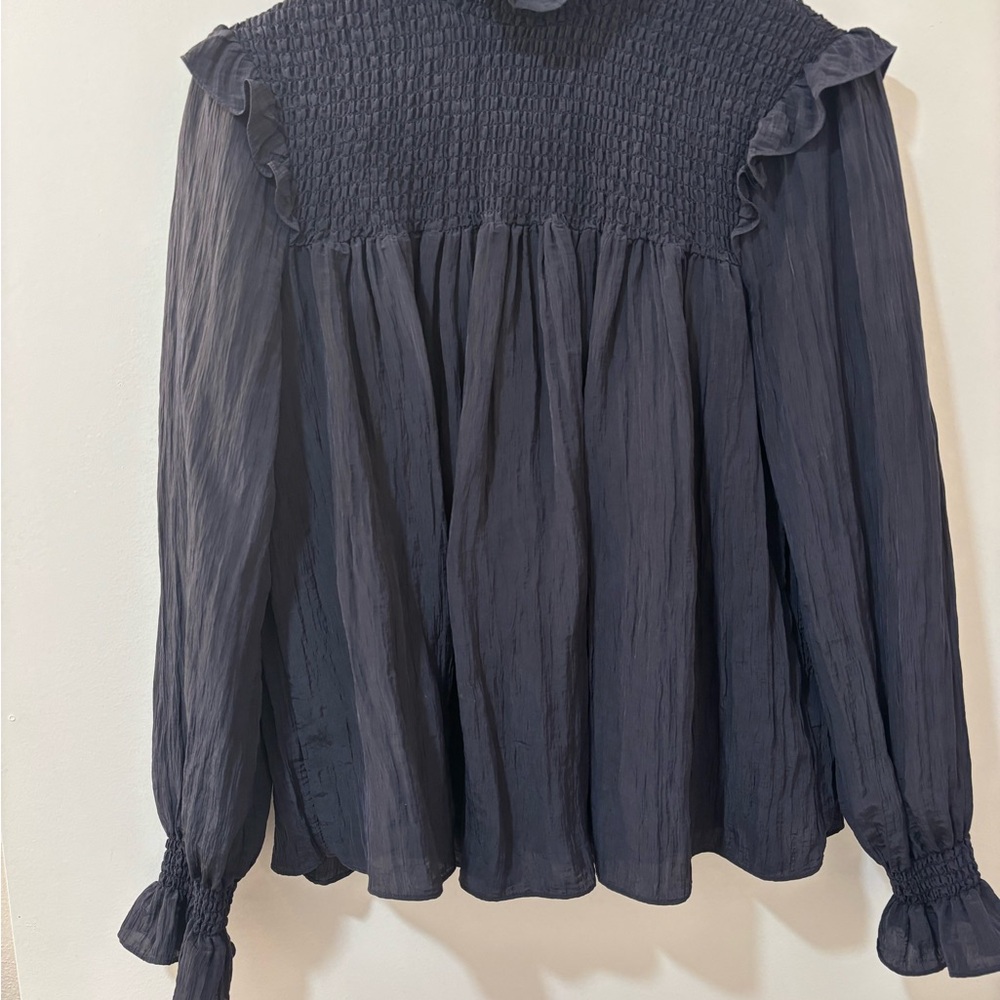 Elegant Black Smocked Women's Top